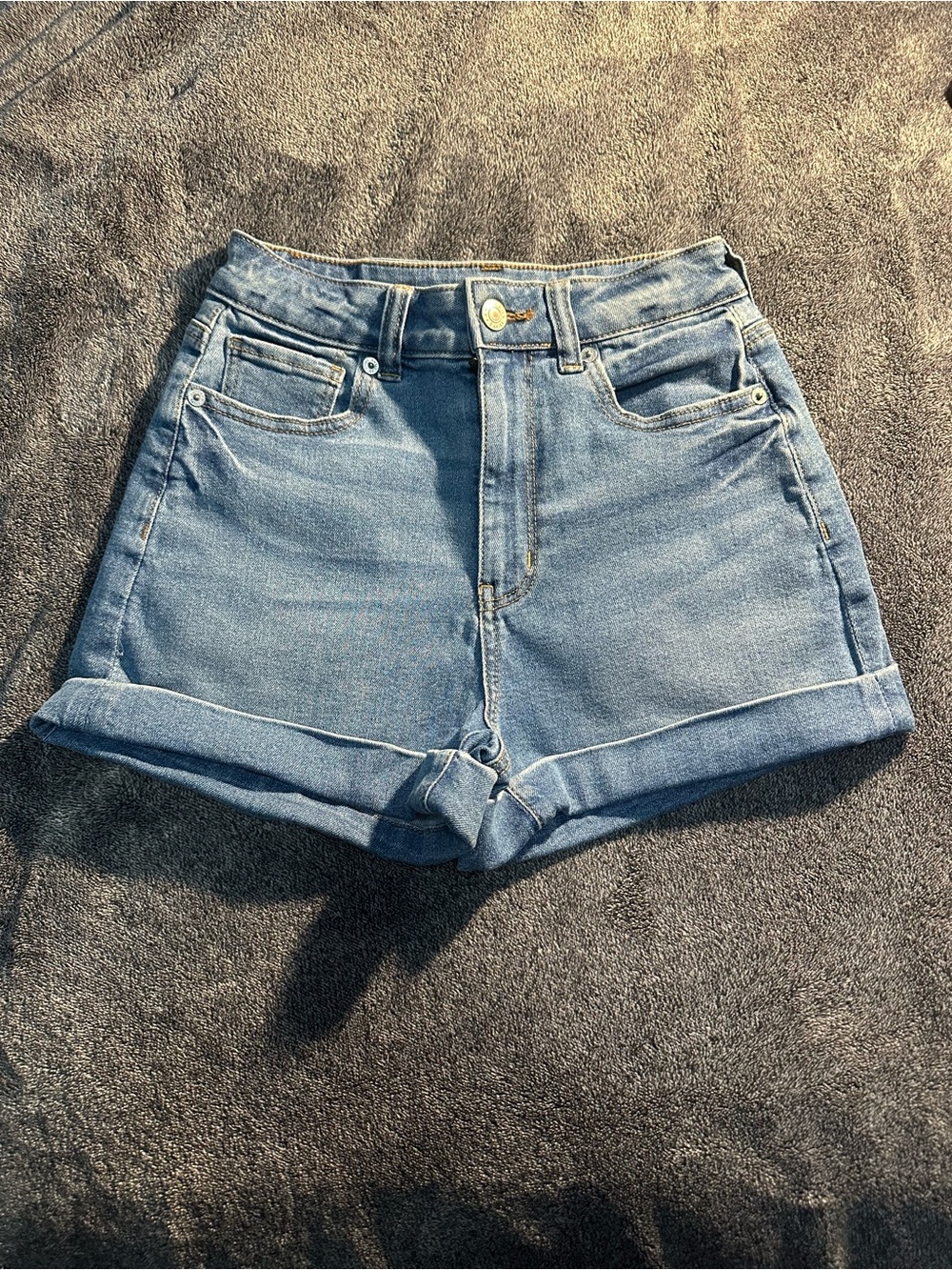 American Eagle Outfitters Light Blue High-Rise Rolled Denim Shorts